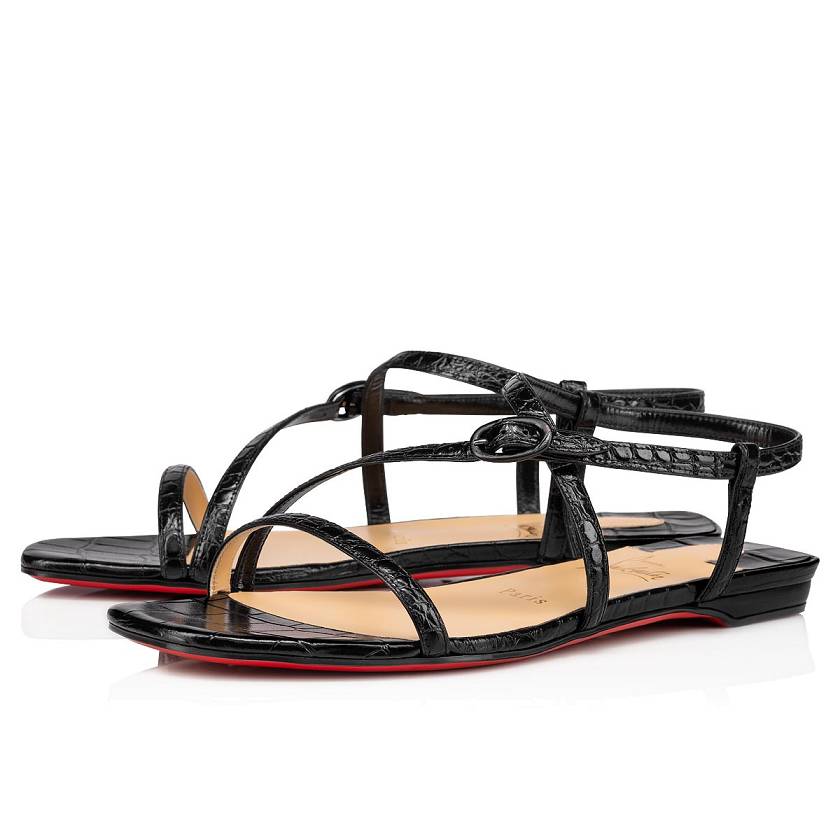 Women's Christian Louboutin Selima Calf Flat Sandals - Black [0418-396]